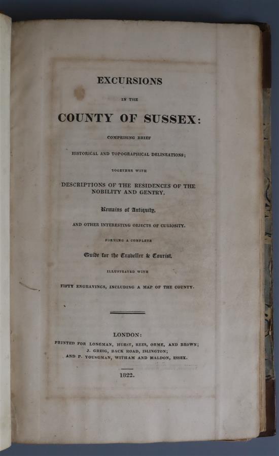 [Cromwell, Thomas] - Excursions in the County of Sussex, 1st edition, 8vo, half calf, with 46 engravings and 2